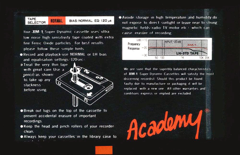 Compact Cassette Academy 90 "XM-1" Type I Normal 1988 Europe