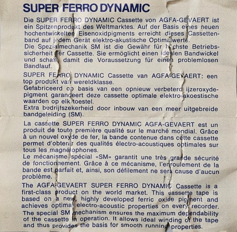 Compact Cassette AGFA Super Ferro Dynamic 20 Test Cassette 1977 Europe