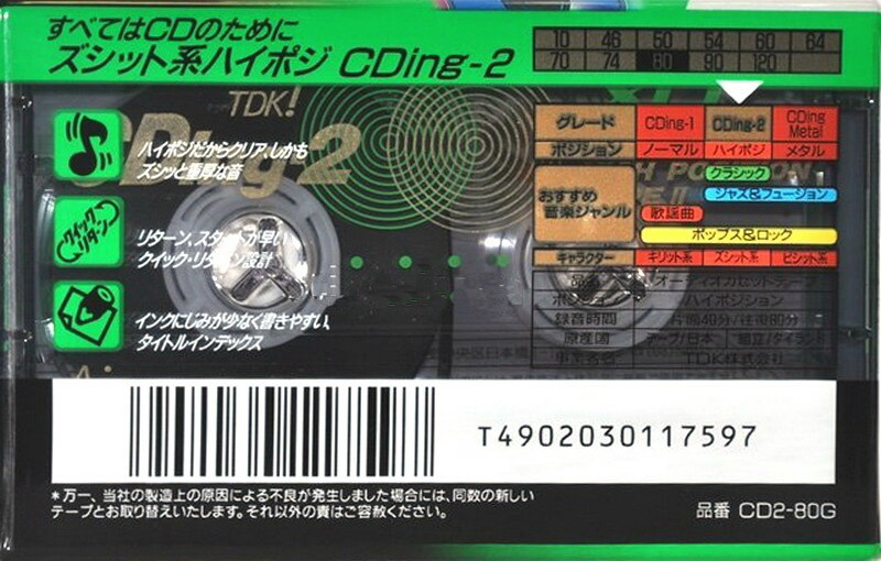 Compact Cassette TDK CDing 2 80 "CD2-80G" Type II Chrome 1996 Japan