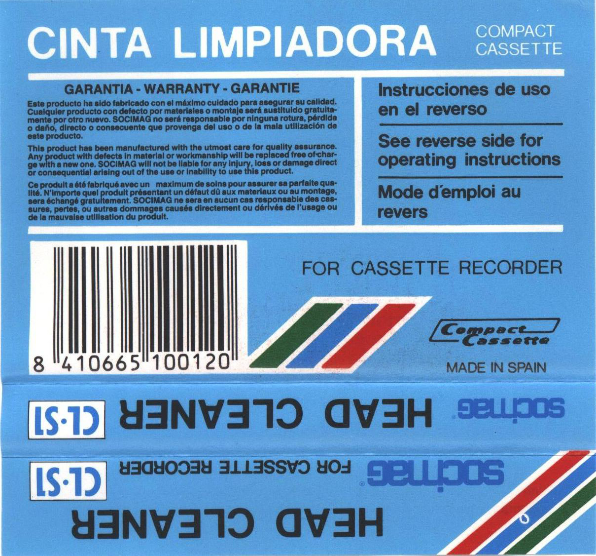 Compact Cassette Socimag "CL-S1" Cleaning Cassette Europe