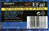 Compact Cassette Sony Super EF 60 Type I Normal 1995 Europe