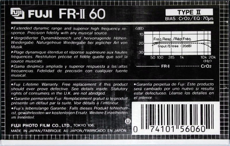 Compact Cassette Fuji FR-II 60 Type II Chrome 1984 North America
