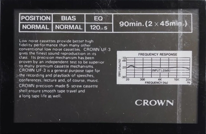 Compact Cassette Crown / Crown Radio Corporation UF-3 90 Type I Normal Europe