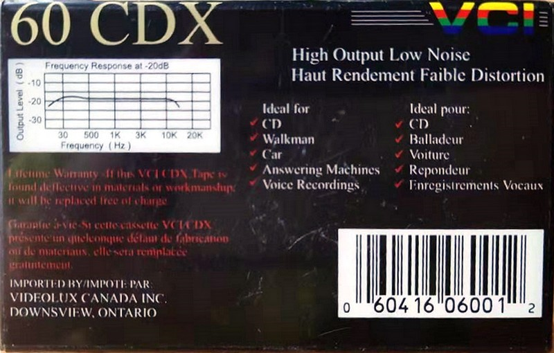 Compact Cassette VCI CDX 60 Type I Normal 1995 Canada