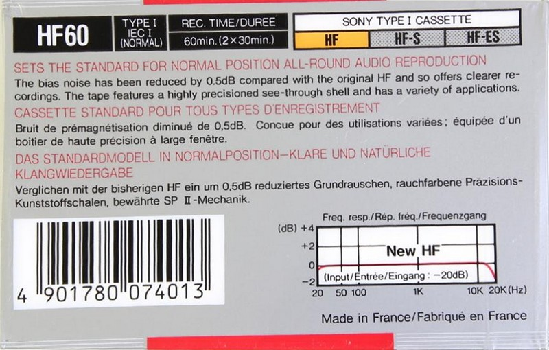 Compact Cassette Sony HF 60 Type I Normal 1988 Europe