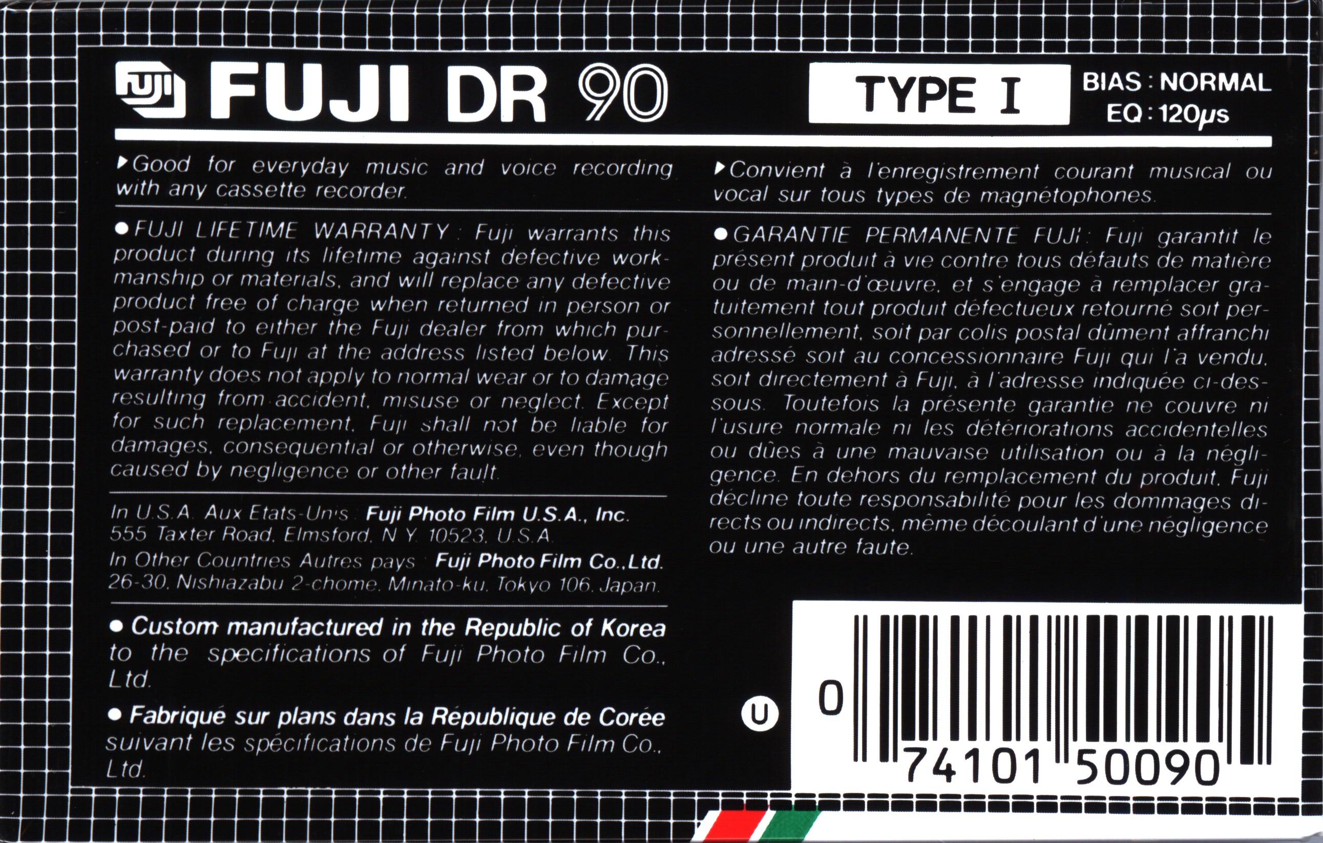 Compact Cassette Fuji DR 90 Type I Normal 1987 North America