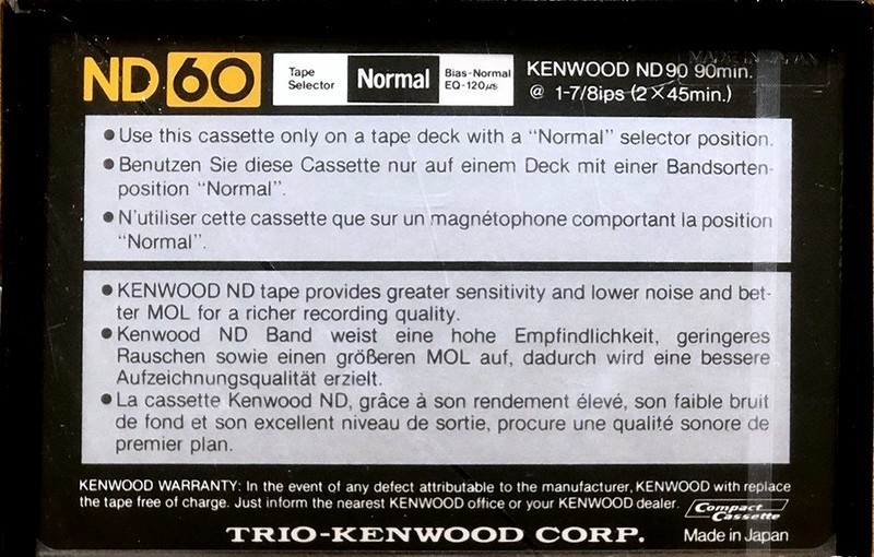 Compact Cassette Kenwood ND 60 Type I Normal 1982 Worldwide