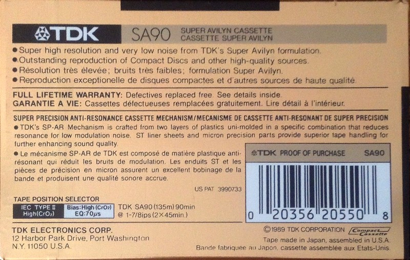 Compact Cassette: TDK  - SA 90