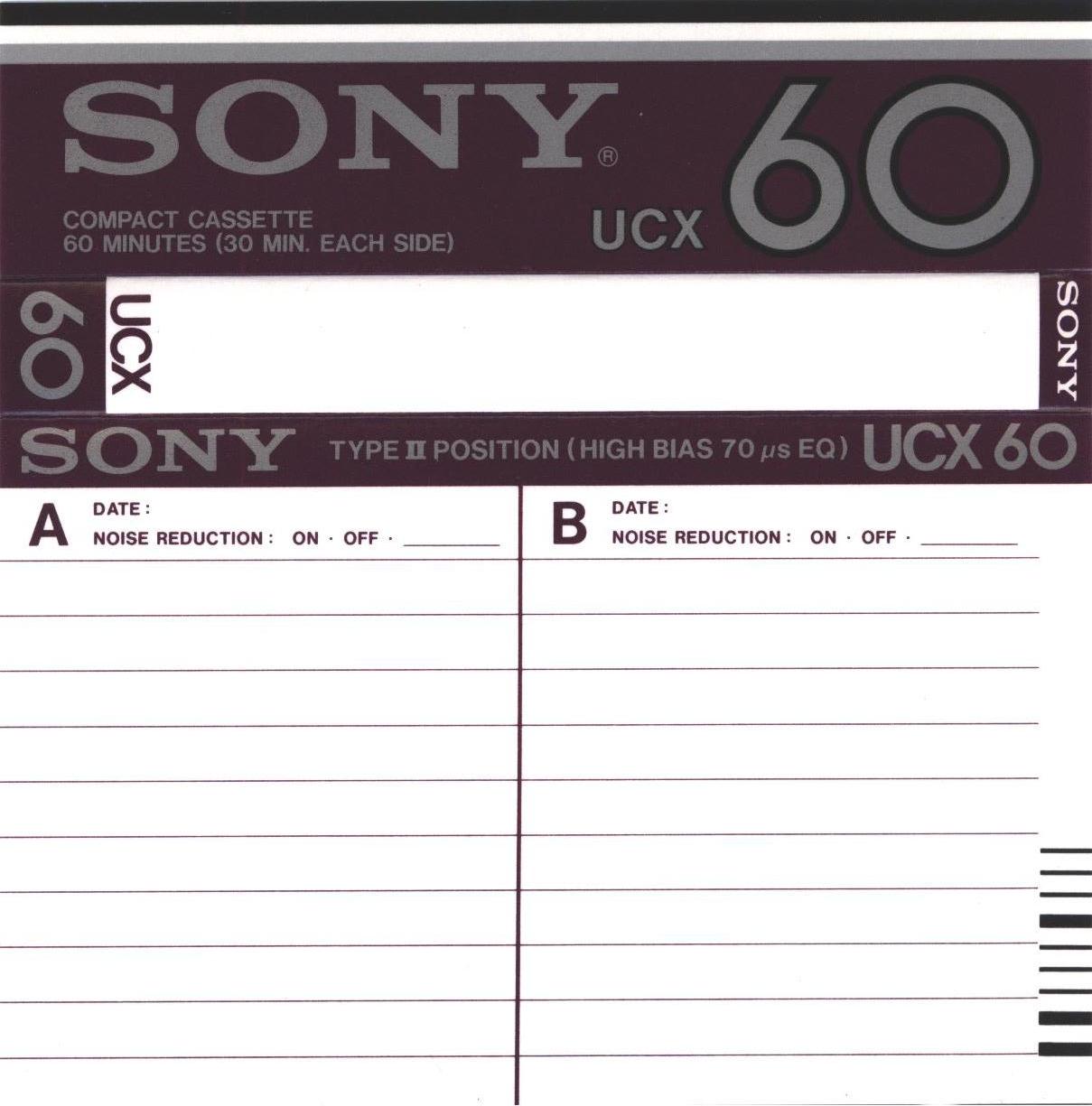 Compact Cassette Sony UCX 60 Type II Chrome 1982 USA