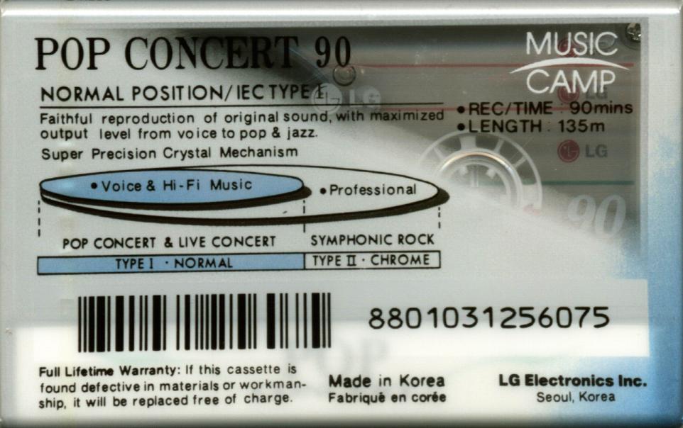Compact Cassette LG Pop Concert 90 "Music Camp" Type I Normal 1994 USA