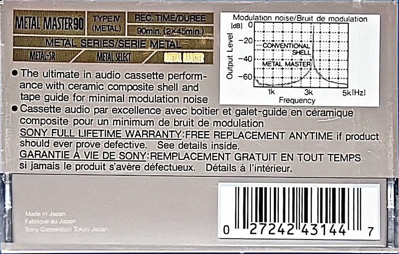 Compact Cassette Sony Metal Master 90 Type IV Metal 1990 North America