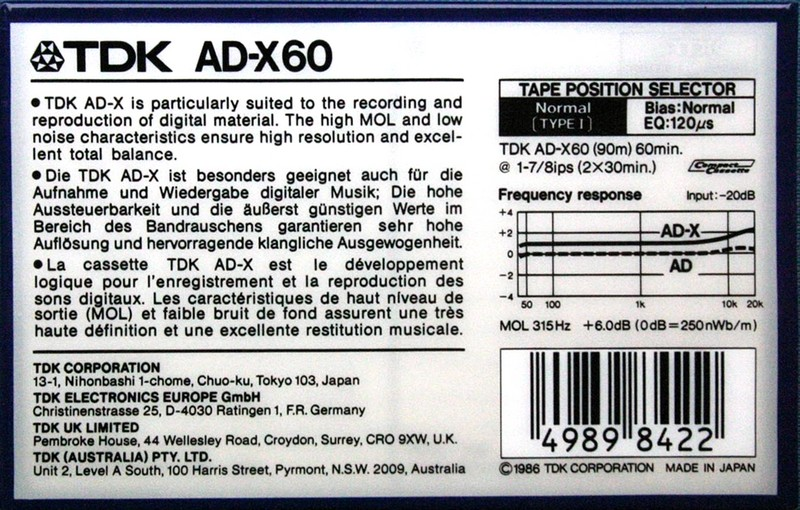 Compact Cassette: TDK  - AD-X 60