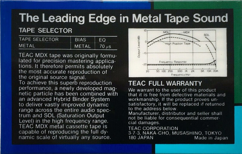 Compact Cassette Teac MDX 46 Type IV Metal 1985 Japan