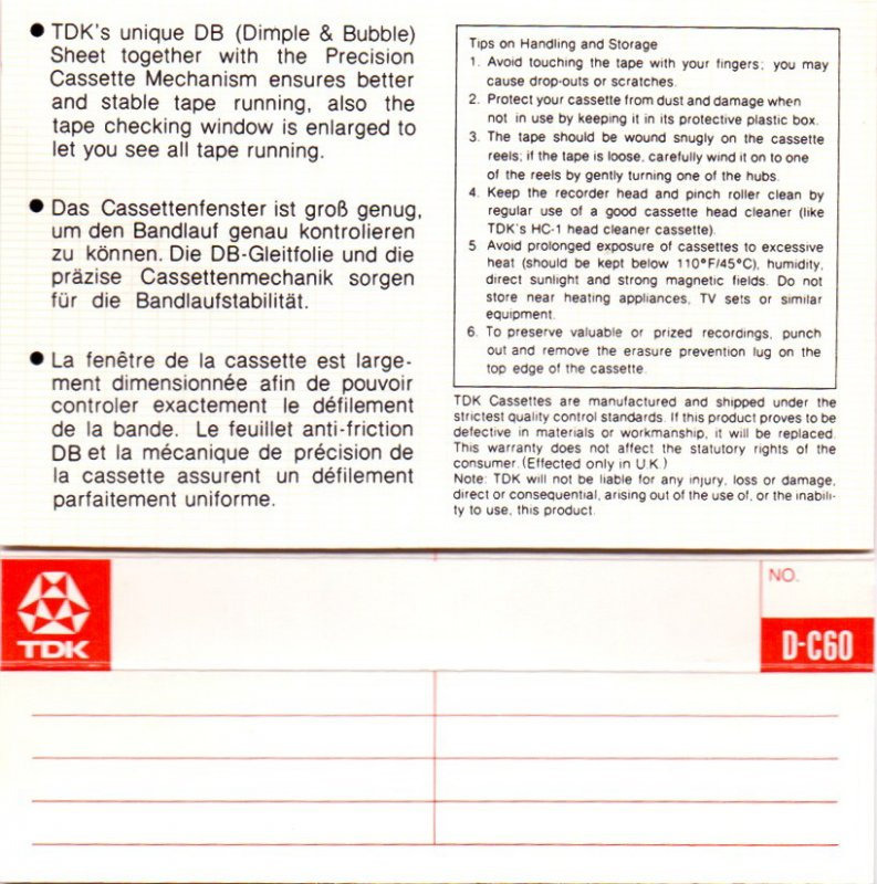 Compact Cassette TDK D 60 Type I Normal 1979 Europe