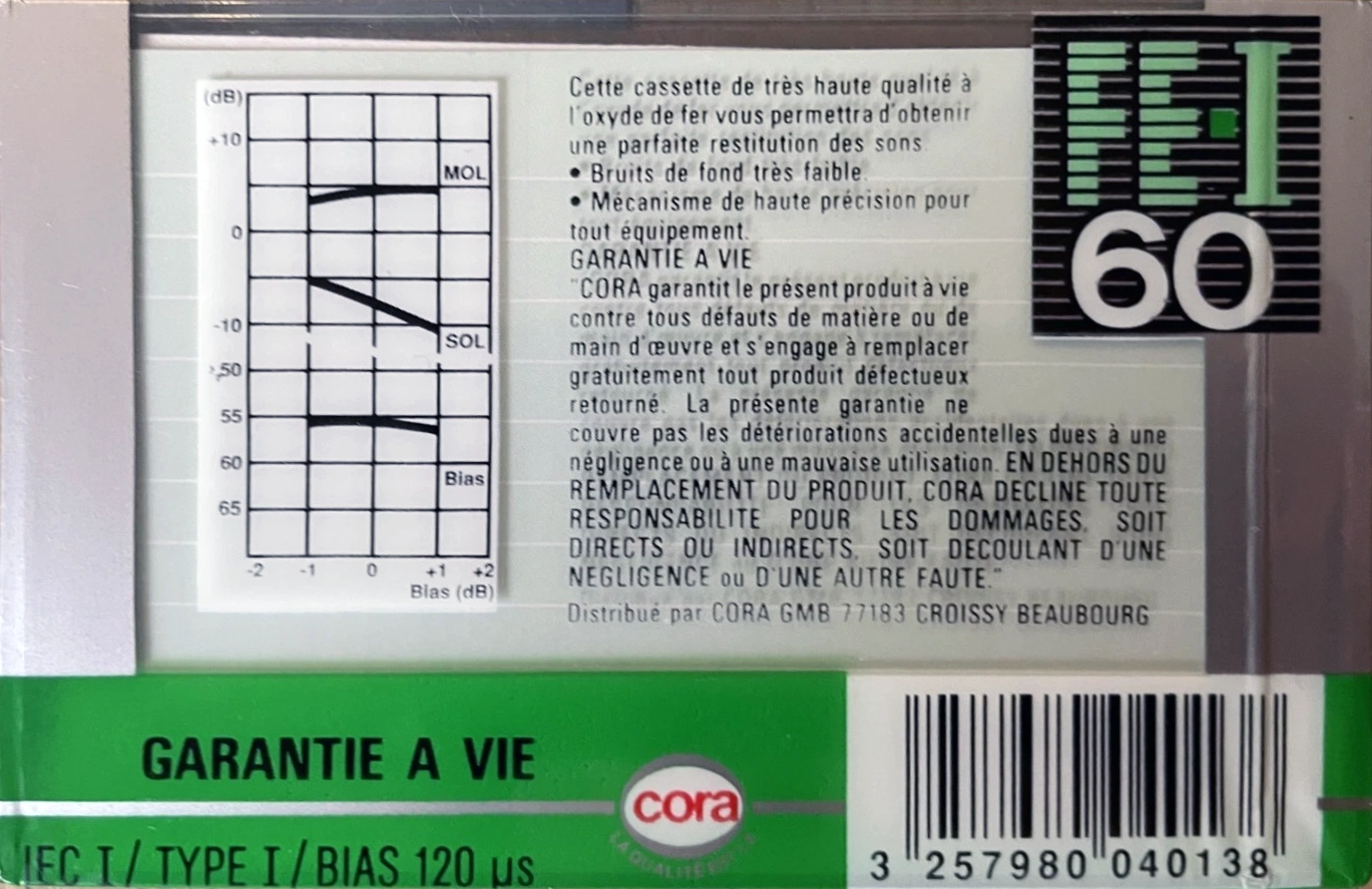 Compact Cassette Cora Fe-I 60 Type I Normal 1993 Belgium