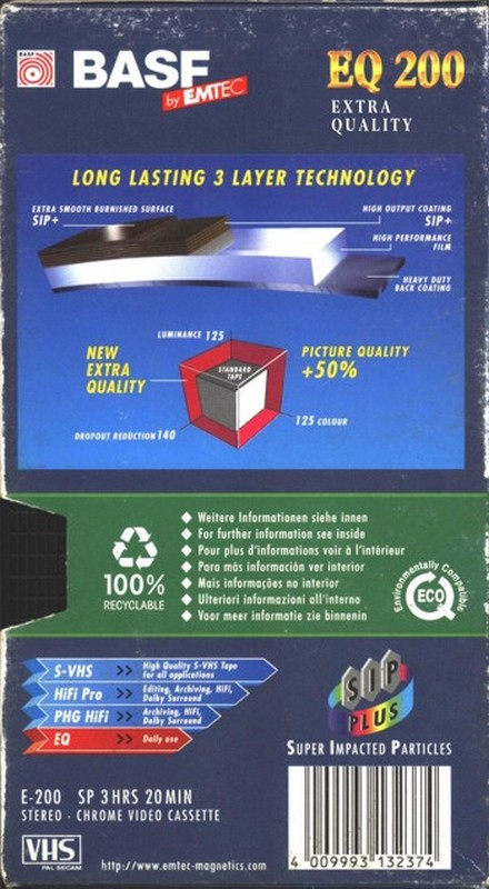 VHS, Video Home System BASF Extra Quality 200 Type II Chrome 1998 Europe
