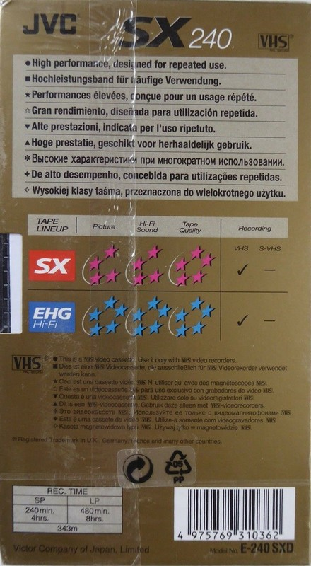 VHS, Video Home System JVC SX 240 "E-240 SXD" Type I Normal Europe