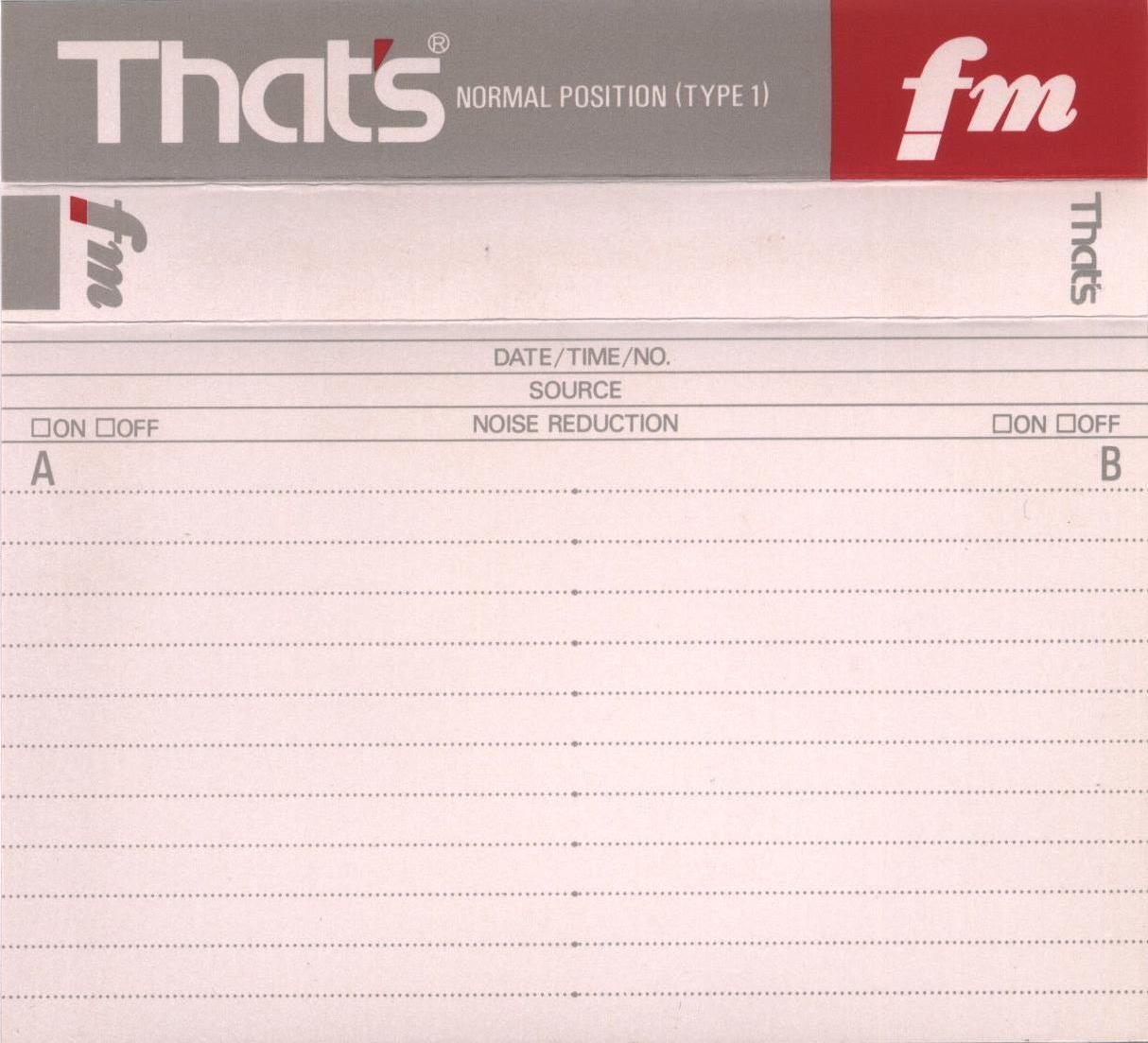 Compact Cassette Thats FM 46 Type I Normal 1989 Japan