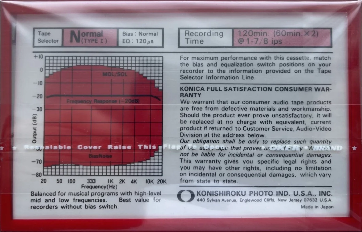 Compact Cassette Konica ML 120 Type I Normal 1985 USA