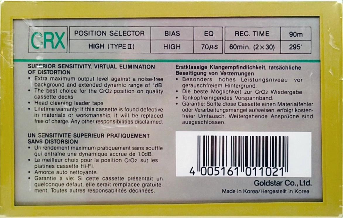 Compact Cassette Goldstar CRX 60 Type II Chrome 1986 Europe