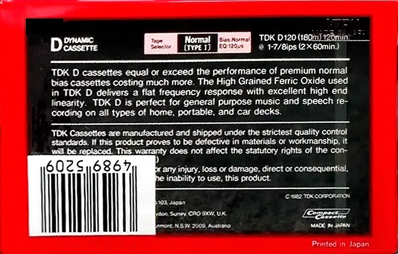 Compact Cassette TDK D 120 Type I Normal 1982 Australia, Europe