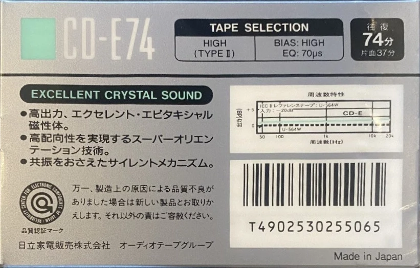 Compact Cassette Hitachi CD-E 74 Type II Chrome 1988 Japan