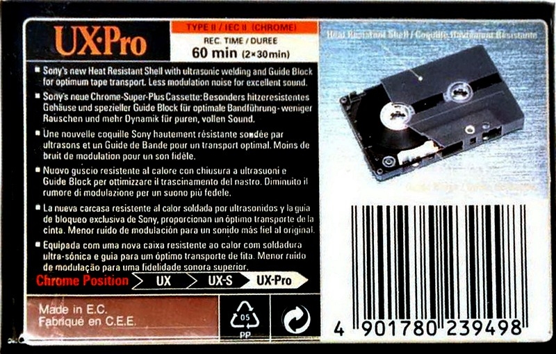Compact Cassette Sony UX-Pro 60 Type II Chrome 1996 Europe