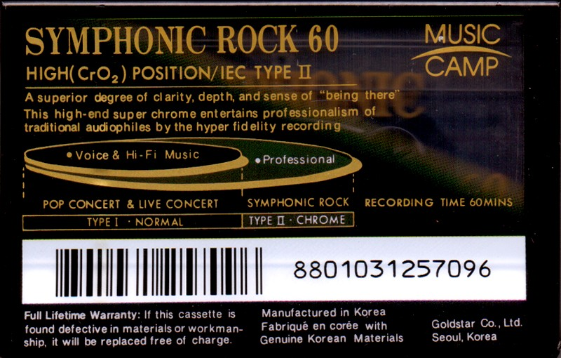 Compact Cassette Goldstar Symphonic Rock 60 Type II Chrome 1993 Canada