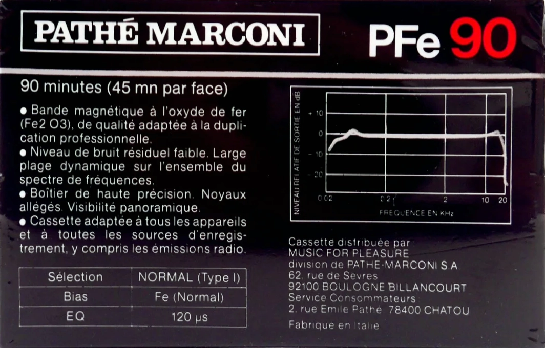 Compact Cassette Pathé Marconi PFe 90 Type I Normal France
