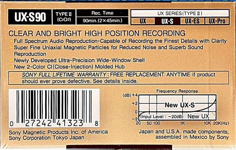Compact Cassette Sony UX-S 90 Type II Chrome 1988 USA
