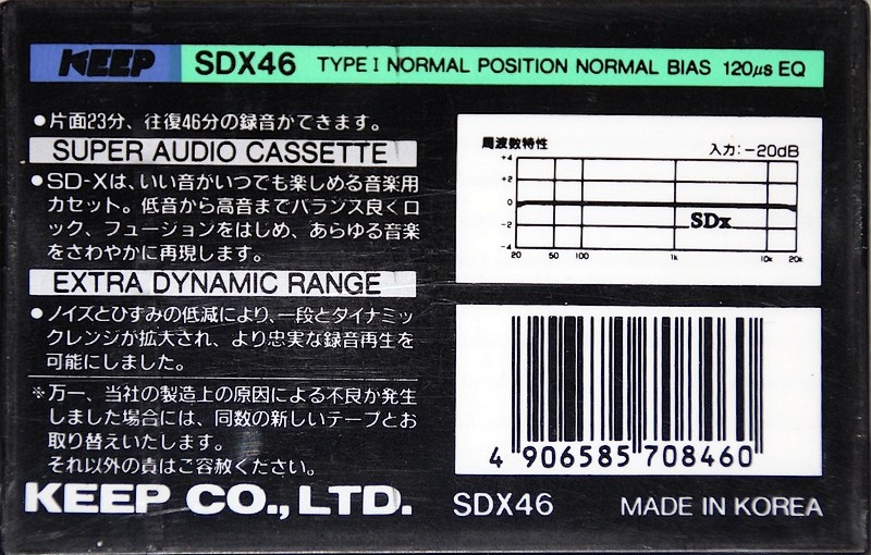Compact Cassette KEEP SDX 46 Type I Normal 1986 Japan