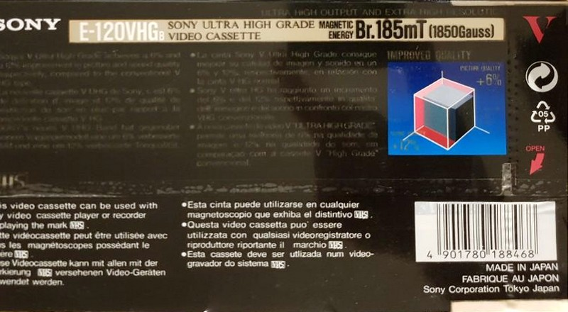 VHS, Video Home System Sony UHG 120 "E-120VHGB" Type I Normal Europe