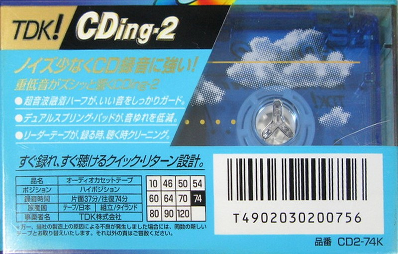 Compact Cassette TDK CDing 2 74 "CD2-74K" Type II Chrome 1997 Japan