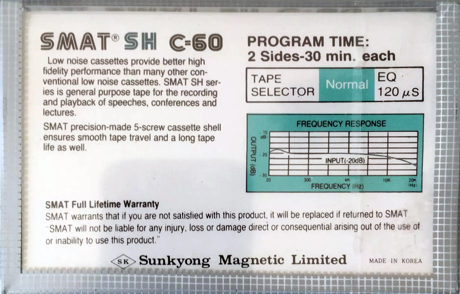 Compact Cassette Smat SH 60 Type I Normal 1982 Europe