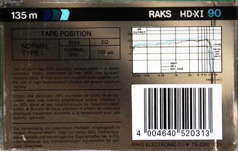 Compact Cassette RAKS HD-XI 90 Type I Normal 1989 Europe