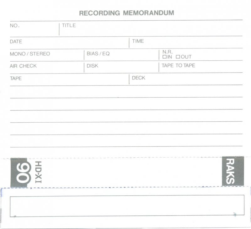 Compact Cassette RAKS HD-XI 90 Type I Normal 1989 Europe