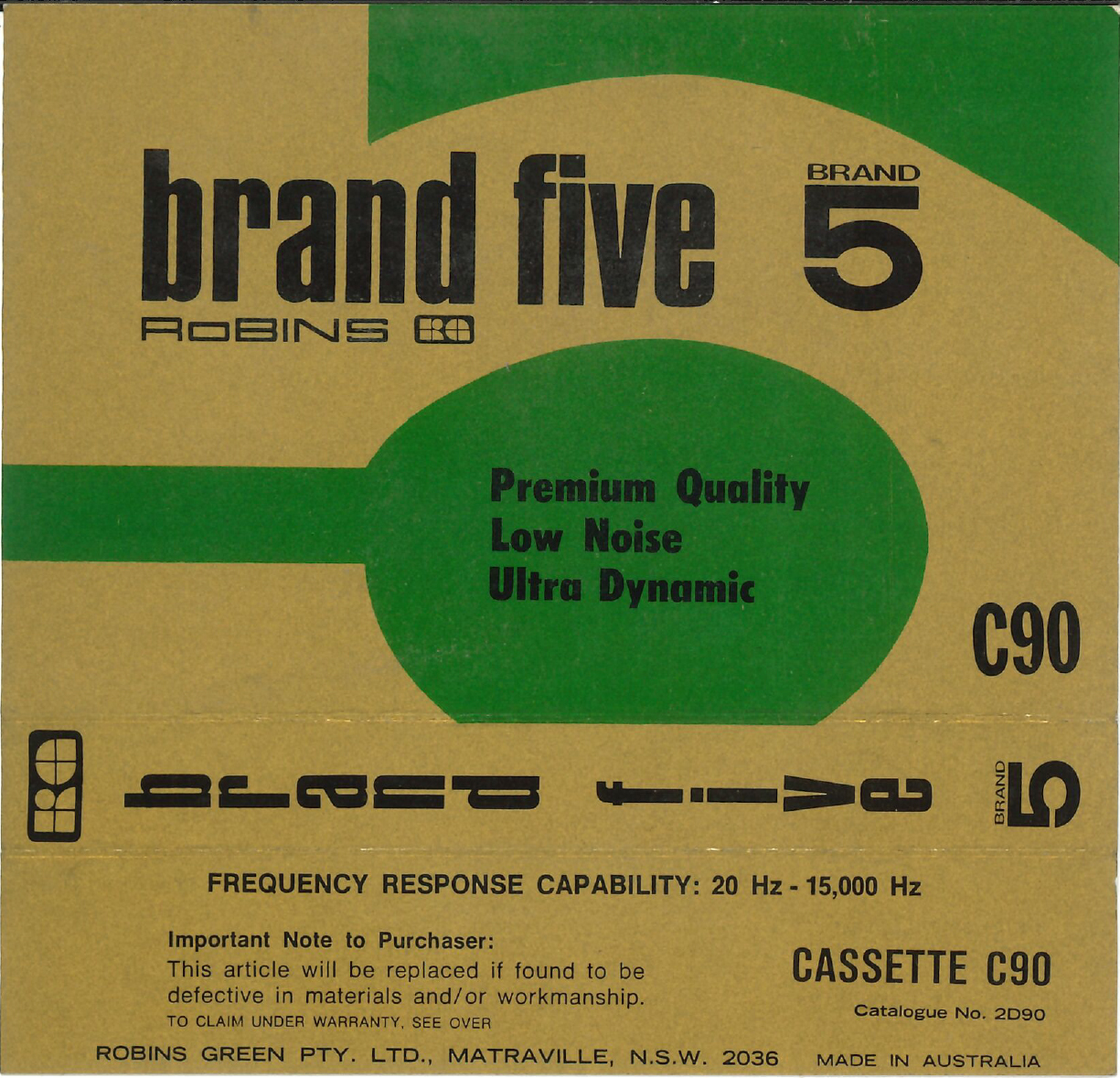 Compact Cassette Robins Brand Five 90 Type I Normal 1971 Australia