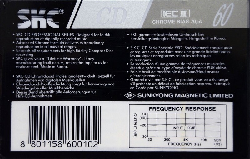 Compact Cassette SKC CD 60 Type II Chrome 1992 Europe