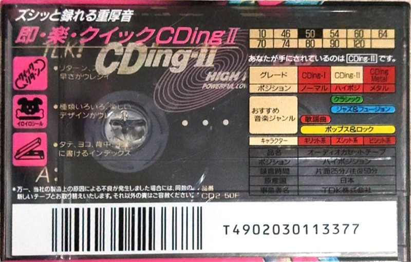 Compact Cassette TDK CDing 2 50 "CD2-50F" Type II Chrome 1994 Japan