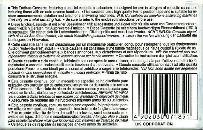Compact Cassette TDK EC Endless 6 Endless Cassette 1990 Europe