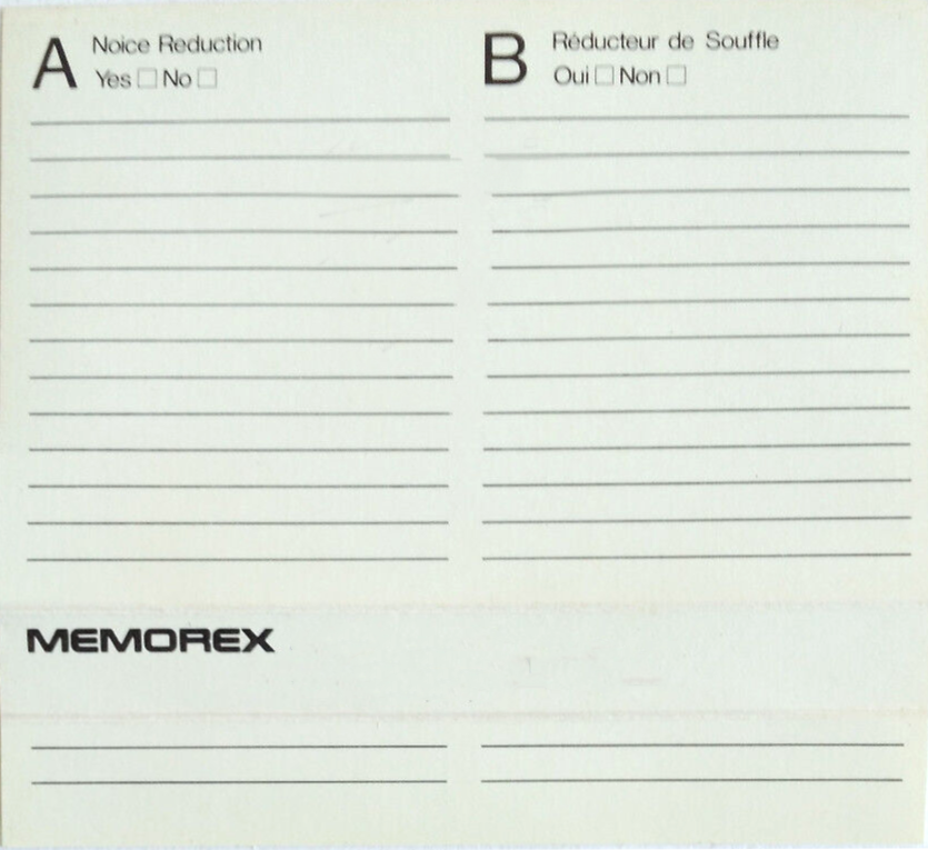 Compact Cassette Memorex dBS 60 Type I Normal 1987 Europe