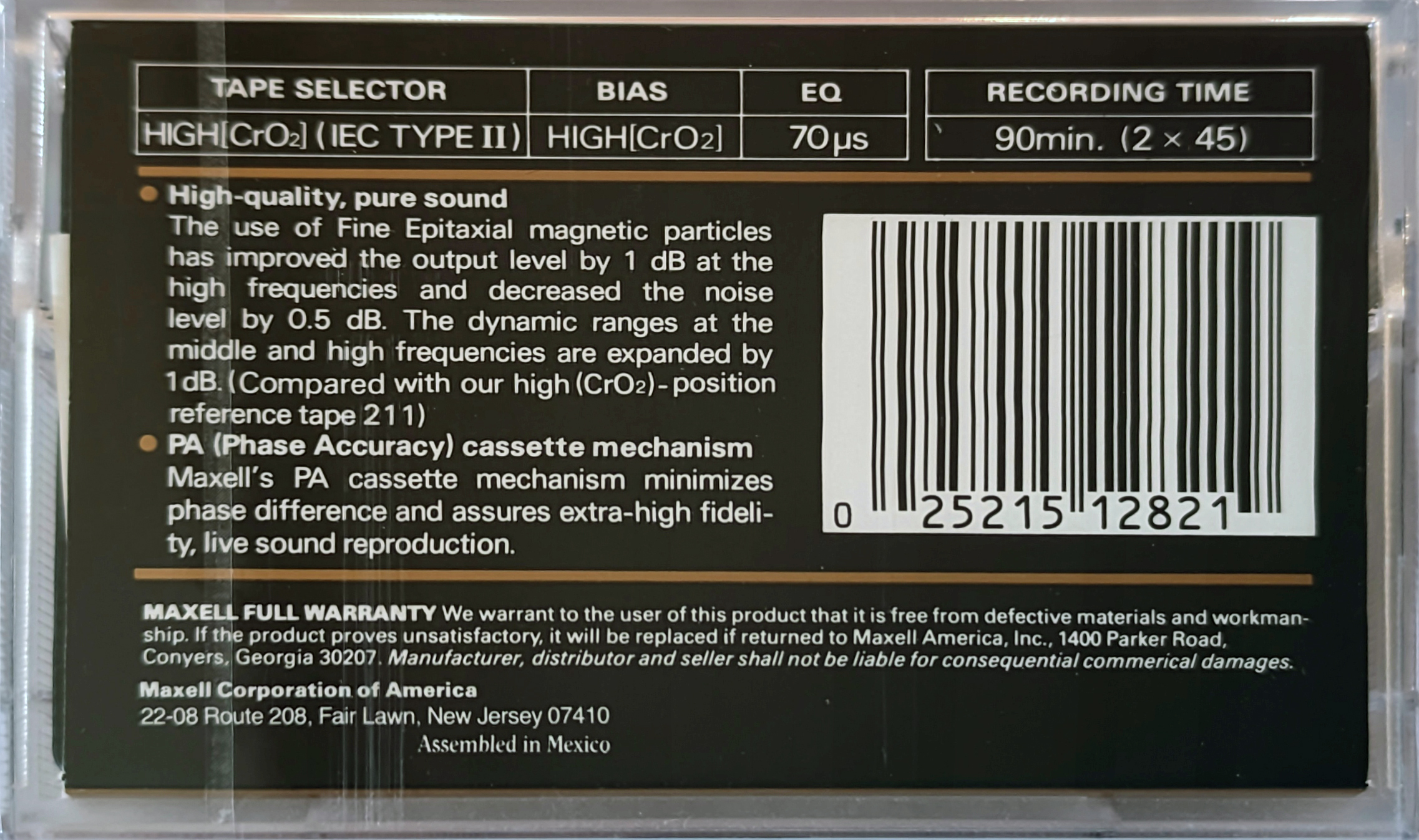 Compact Cassette Maxell UDS 90 "UDS-II" Type II Chrome 1984 USA