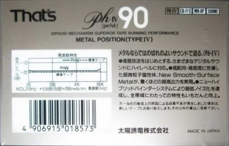 Compact Cassette Thats PH-IV 90 Type IV Metal 1989 Japan