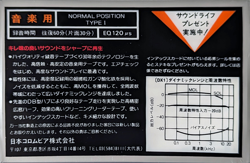 Compact Cassette Denon DX1 60 Type I Normal 1983 Japan