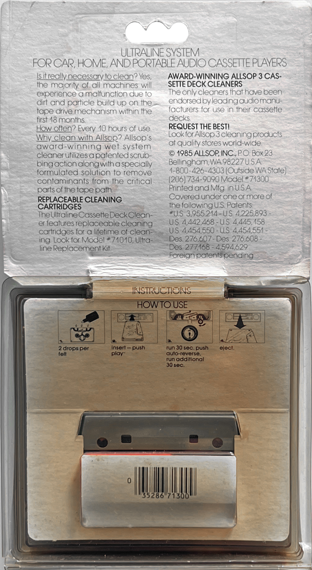 Blister Allsop Cleaning Cassette 1985 USA