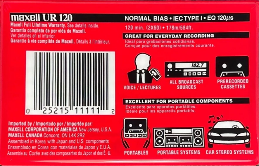 Compact Cassette Maxell UR 120 Type I Normal 2002 North America