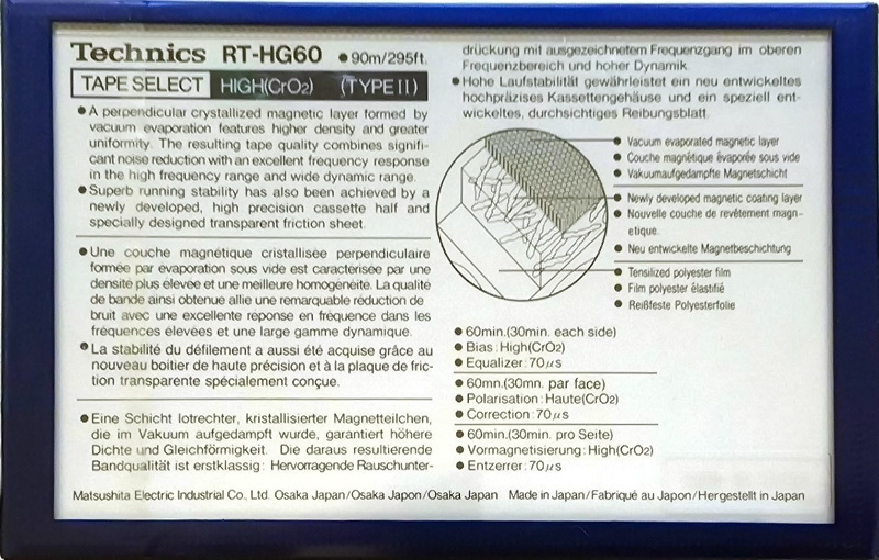 Compact Cassette Technics HG 60 "RT-HG60" Type II Chrome 1985 Europe
