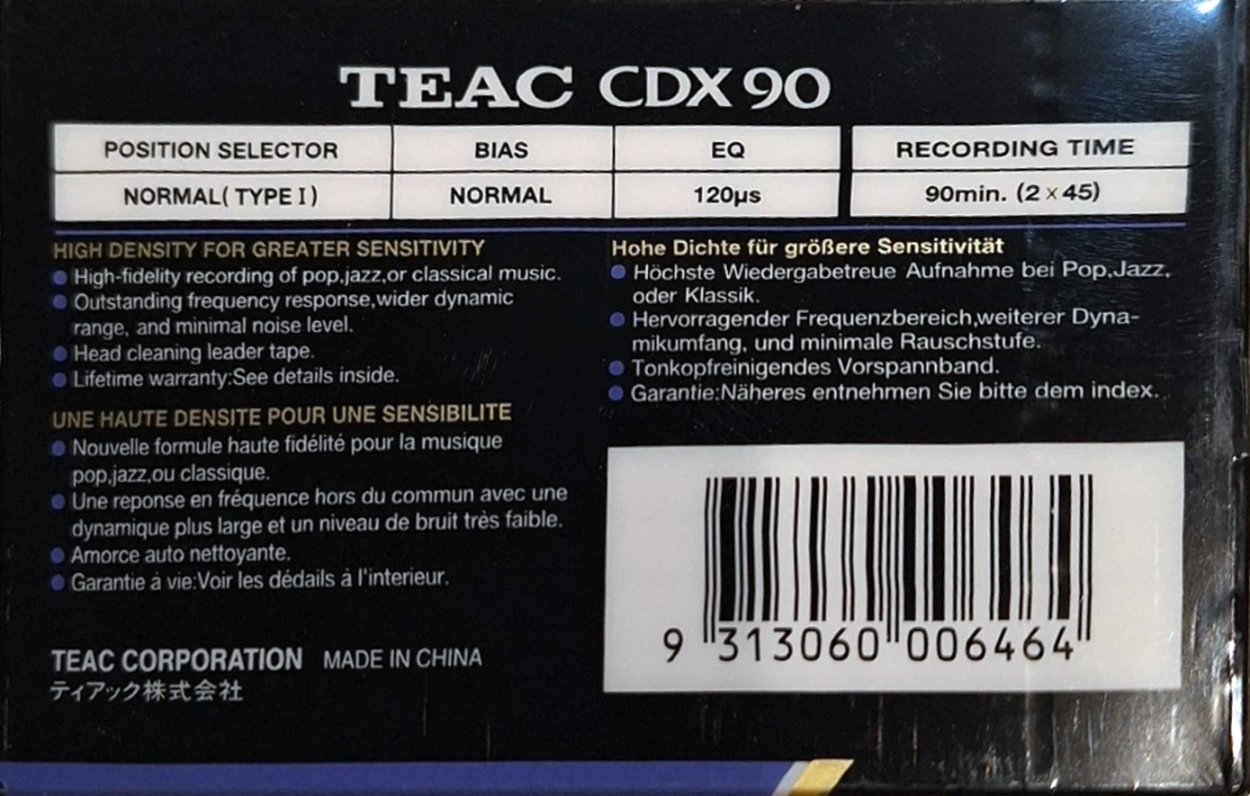 Compact Cassette Teac CDX 90 Type I Normal 1990 Austria