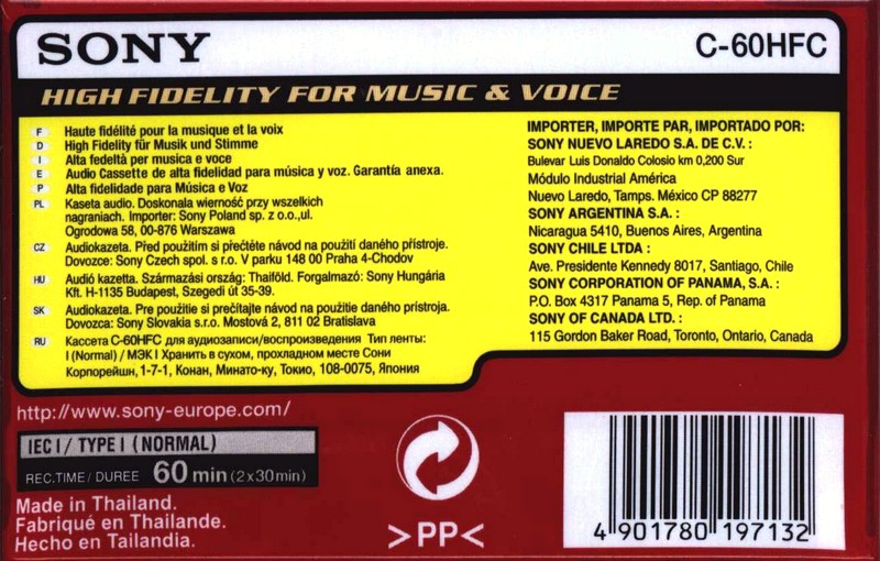 Compact Cassette Sony HF 60 "C-60HFC" Type I Normal 2002 Europe