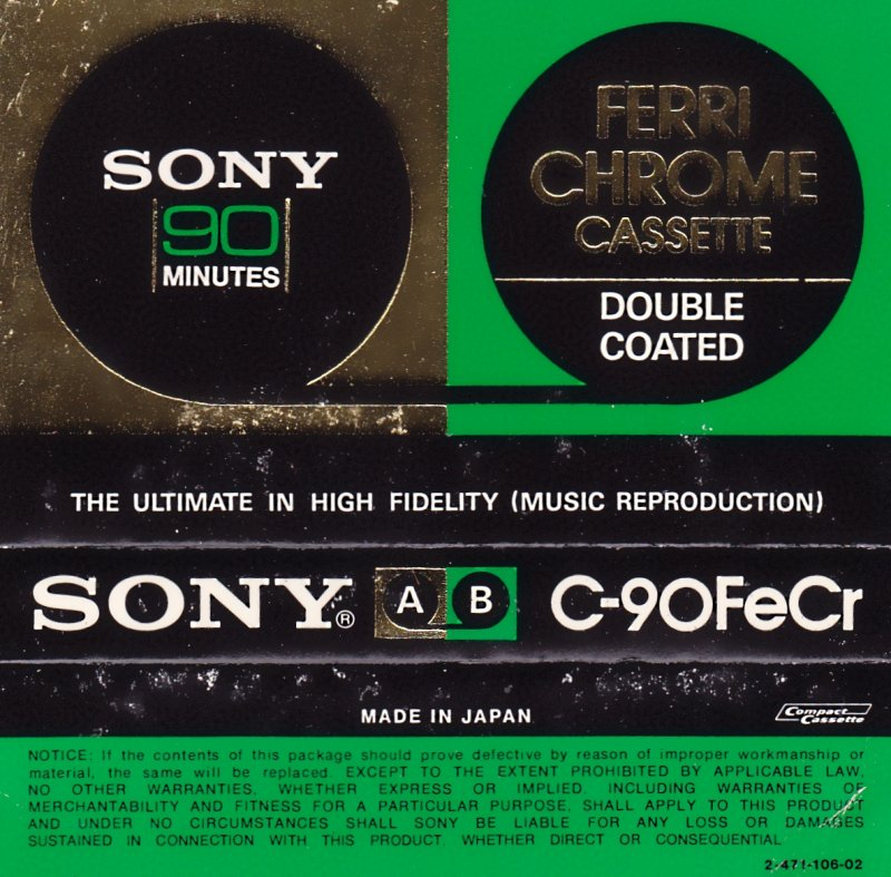 Compact Cassette Sony 90 "C-90FeCr" Type III Ferro Chrome 1976 USA